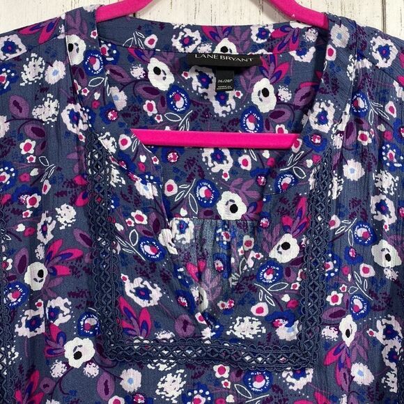 Lane Bryant Womens Floral Boho Peasant Blue Blouse - Picture 7 of 15